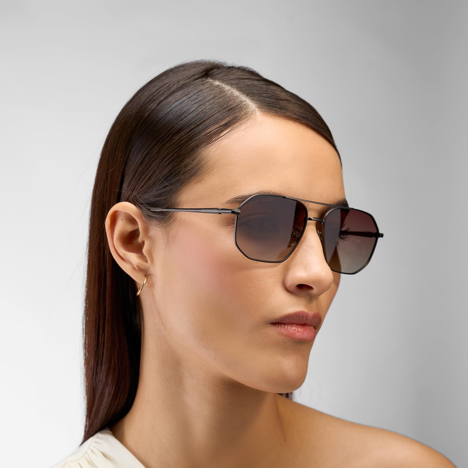 John Jacobs | Gunmetal - Brown | Full Rim Rectangular Stylish & Premium Polarized Sunglasses | Polarized and 100% UV Protected | Men & Women | Extra Wide | JJ S15861