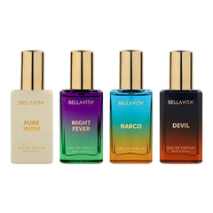 BELLAVITA Unisex Scents | Long Lasting Perfume Gift Set for Man and Woman | EDP 4x20ML | Bergamot, Vanilla, Cedar and Sandalwood | Woody, Musky Long Lasting Premium Fragrance