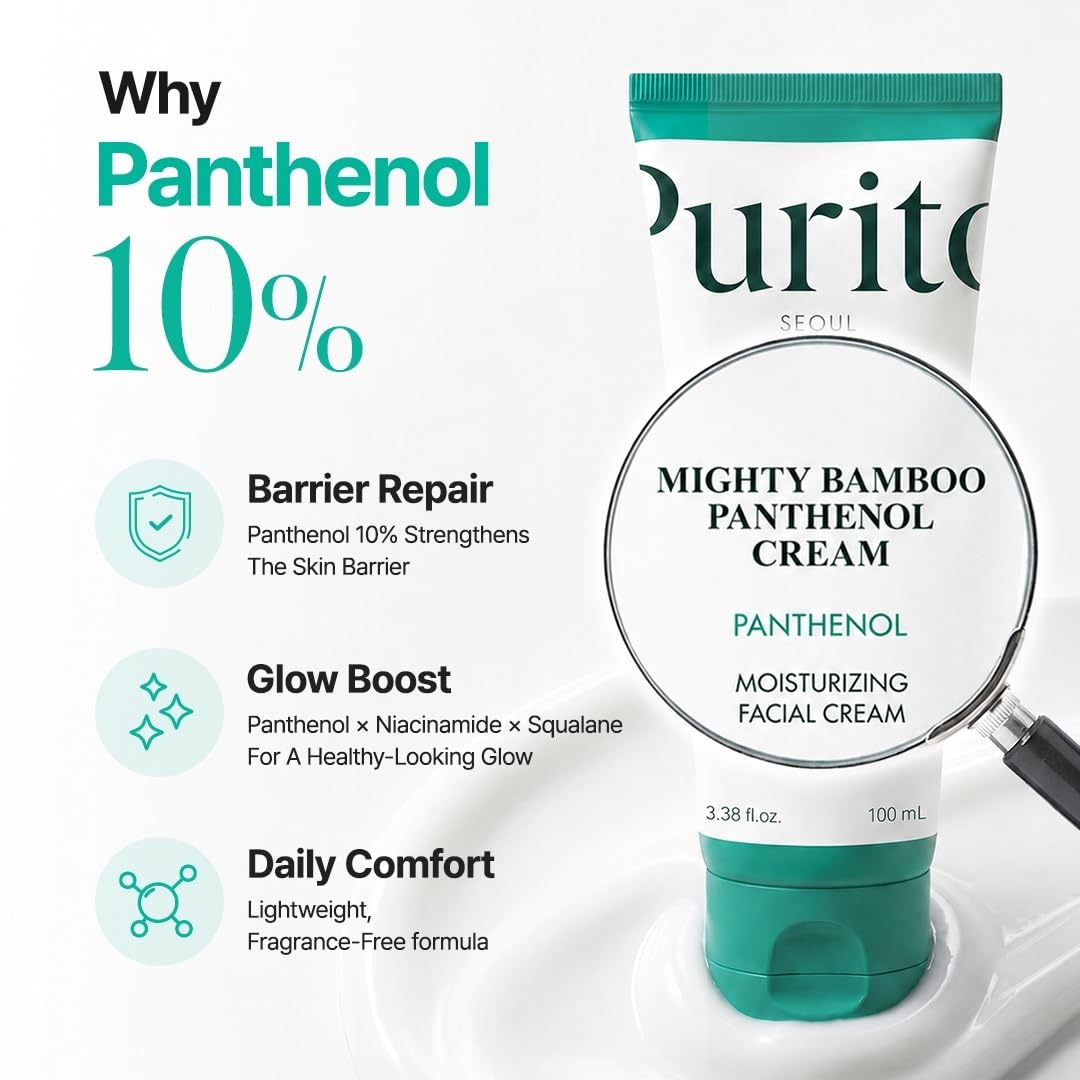 PURITO Panthenol 10% Post-Acne Cream Moisturizer for Blemish Marks, Barrier Repair, Silicone-Free, Non-Comedogenic, Fragrance-Free, Vegan & Cruelty-Free Korean Skincare, 100mL 3.38 fl.oz