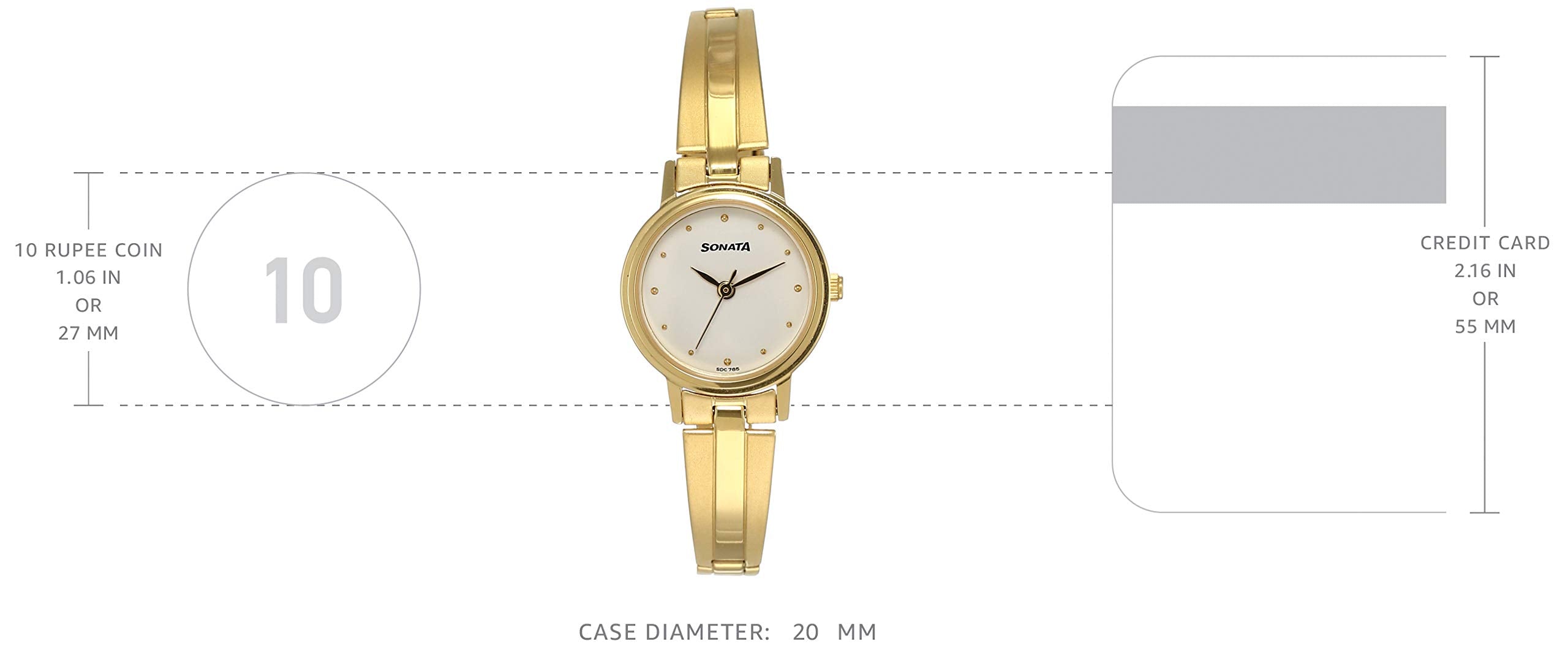 Titan Sonata Quartz Analog White Dial Gold Stainless Steel Strap Watch for Women - NT8096YM04
