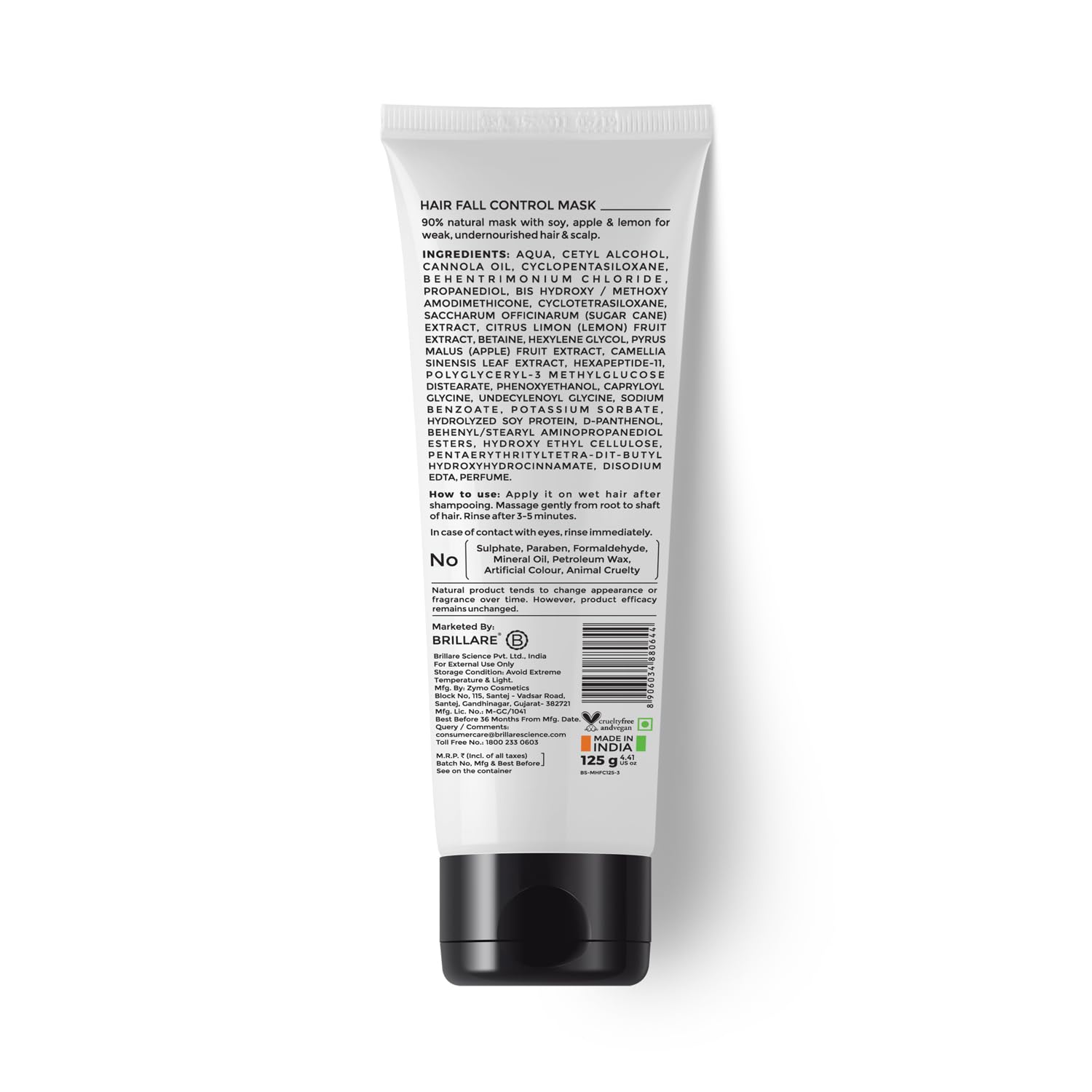 Brillare Professional Hair Fall Control Mask, Hair Conditioner Enriched With Soy Protein & Vital Plant Extracts, Strengthen roots, Prevent Breakage & Reduces Hair Fall, 125g