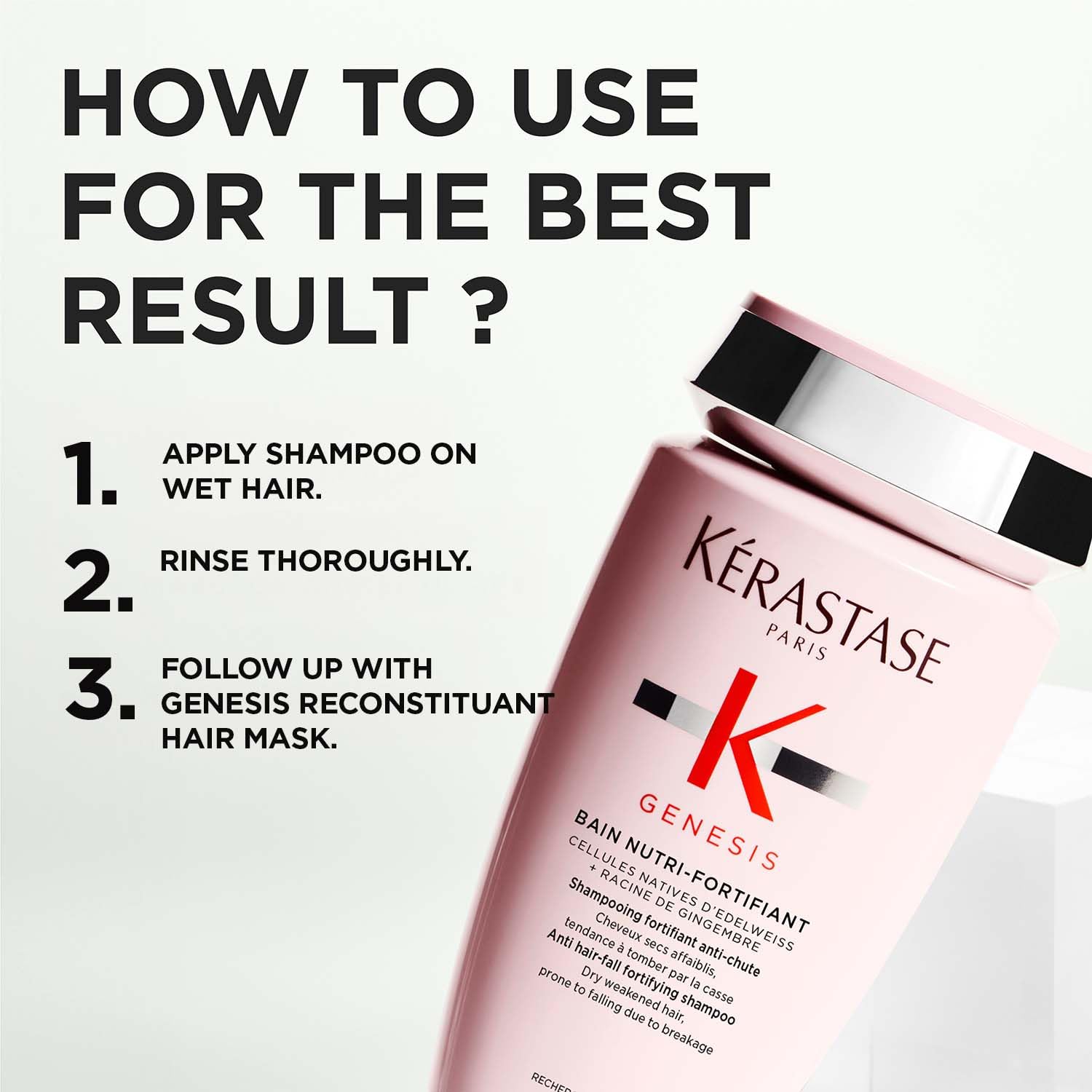 Kérastase Genesis Nutri-Fortifiant Shampoo for Hair Fall 250ml | For Normal to Dry Hair | Hair Fall Control Shampoo | Infused with Ginger Root and Edelweiss Native Cells