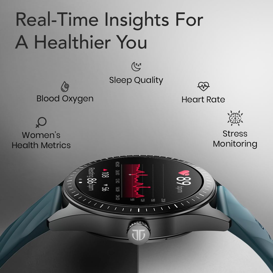 Titan Crest 2.0 Smart Watch for Man & Women, 1.43" AMOLED Display, Silicone Strap, BT Calling, Tailored Activity Tracker, 100+ Sports Modes, Fast Charging, Smart Watches for Women Latest & Men (Teal)