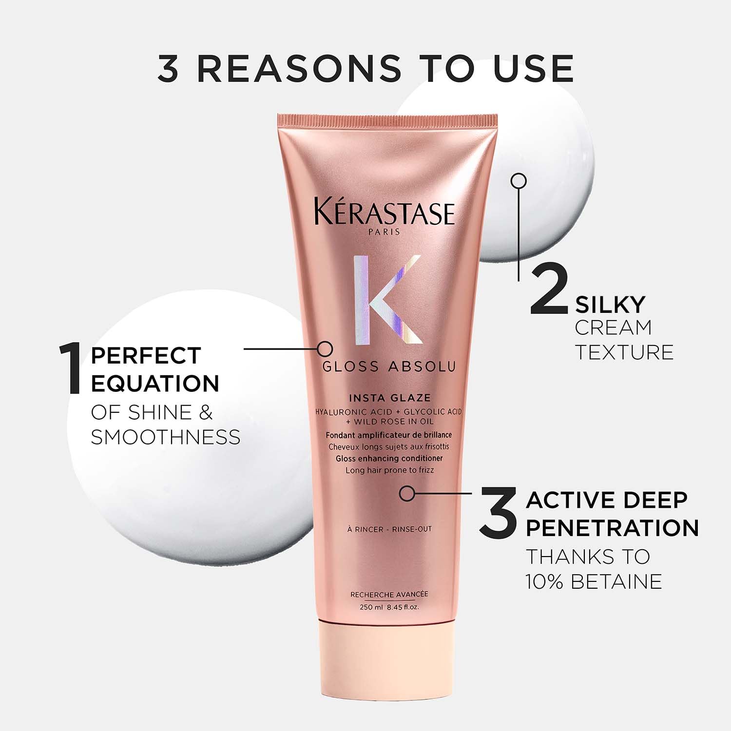 Kérastase Gloss Absolu Anti-Frizz Foaming Conditioner For Bouncy, Glossy Hair | Fine To Medium Hair | 4-Days Anti-Frizz | With Hyaluronic & Glycolic Acid, Wild Rose-In-Oil | 250ml
