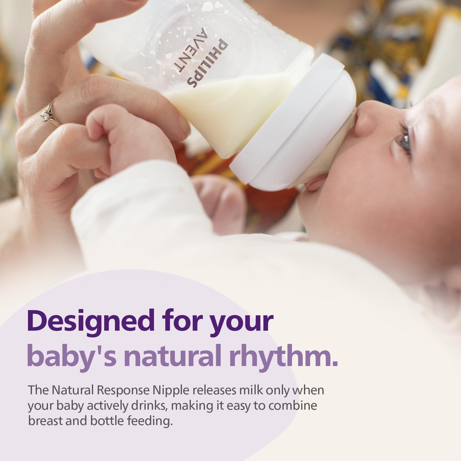 Philips Avent Natural Baby Plastic Feeding Bottle | No.1 Brand Recommended by Moms Worldwide | Ideal for 3-6 months+| Natural Response Technology Mimics Breastfeeding | Uniquely Designed Nipple releases milk only when baby drinks | Pack of 1 | SCY903/01