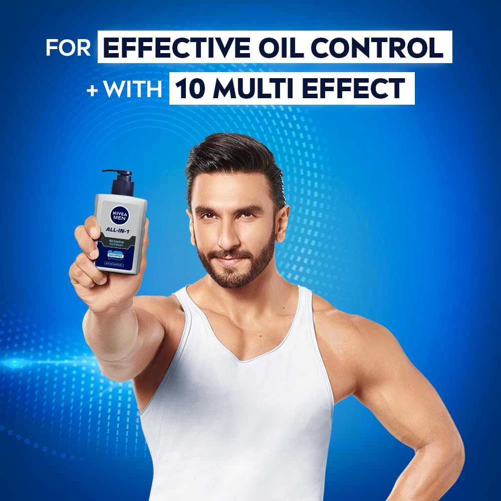 NIVEA MEN All in 1 Charcoal Face Wash | Natural Charcoal, Gluta, AHA & Vitamin C | Helps Reduce the Appearance of Tan | Removes Excess Oil and Minimizes Pores | For Bright Radiant Skin | 150g