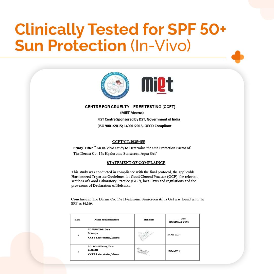 The Derma Co 1% Hyaluronic Sunscreen Aqua Gel SPF 50 PA++++ | Hyaluronic Acid for Deep, Long Lasting Hydration | Ultra Lightweight Texture I Non-Greasy, No White Cast | Broad Spectrum Protection & Blue Light Protection | 50g