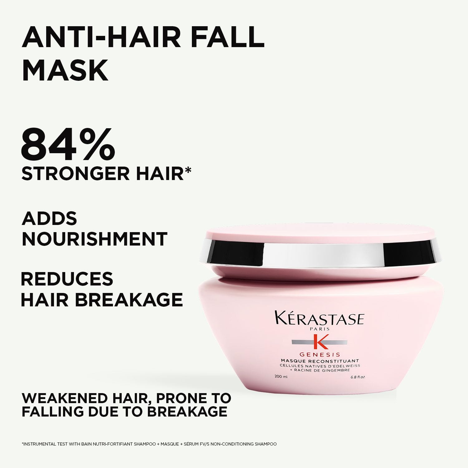 Kérastase Genesis Reconstituant Hair Mask for Hair Fall Control 200ml | Anti-Hair Fall Hair Mask | Infused with Ginger Root, Edelweiss Native Cells & Arginine