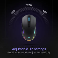 Portronics Toad One Bluetooth Mouse with 2.4 GHz & BT 5.3 Dual Wireless, 6 Buttons, Rechargeable, RGB Lights, Connect 3 Devices, Ergonomic Design for Laptop, Smartphone, Tablet (Black)