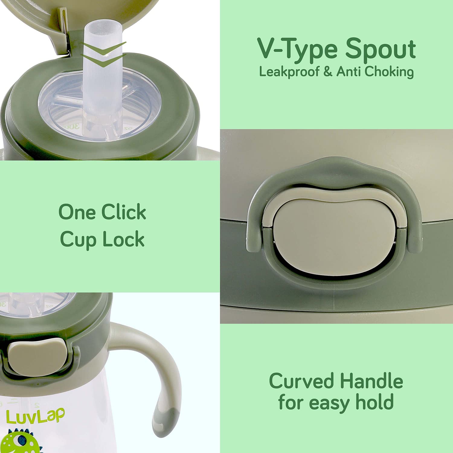 LuvLap Baby Bite Resistant Soft Silicone Straw Sipper Cup with Handle, with Weighted Straw, Sippy Cup with Anti Spill Lock, BPA Free, 6m+, 300 ml, Green - Baby Product from LuvLap - Shop in Sri Lanka at Arcade.lk