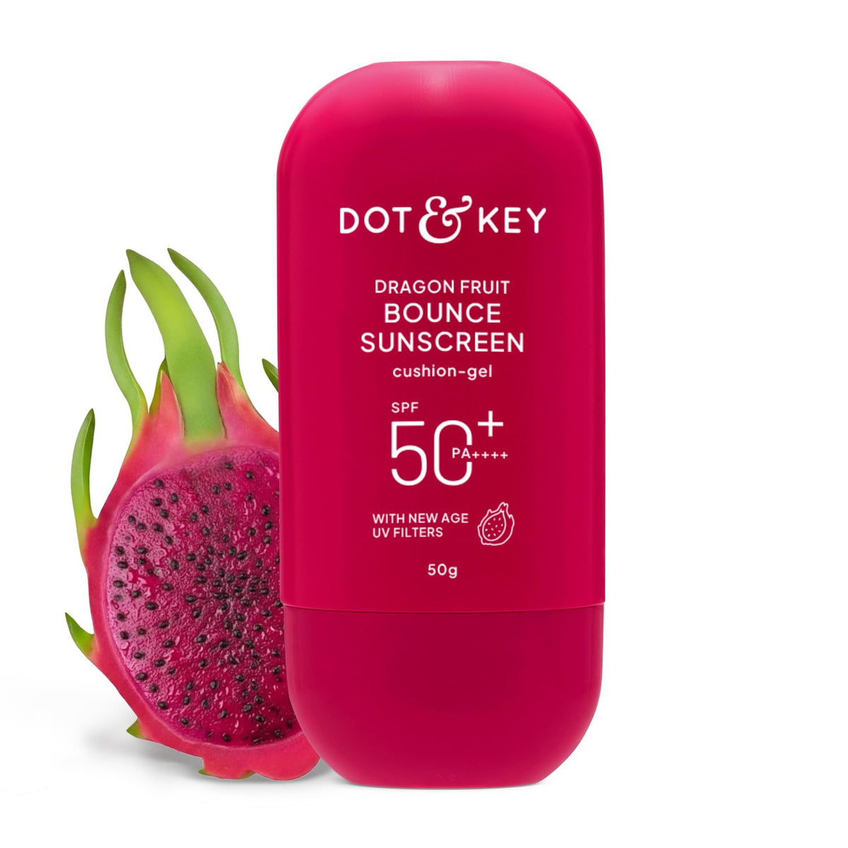 Dot & Key Dragon Fruit Bounce Sunscreen In-Vivo Tested SPF 50+ PA++++, With New-Age UV Filters, Lightweight, Cushion-Gel Texture, Fast-Absorbing, Niacinamide Infused, Broad Spectrum Protection || 50g
