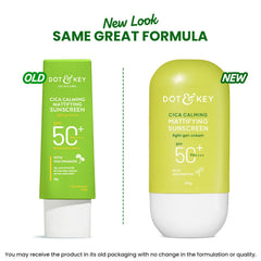 Dot & Key CICA Calming Mattifying Sunscreen SPF 50 PA++++ In-Vivo Tested | For Oily Acne Prone & Sensitive Skin | UVA/UVB Protection | No White Cast, Ultra Light, Fragrance Free | 50g