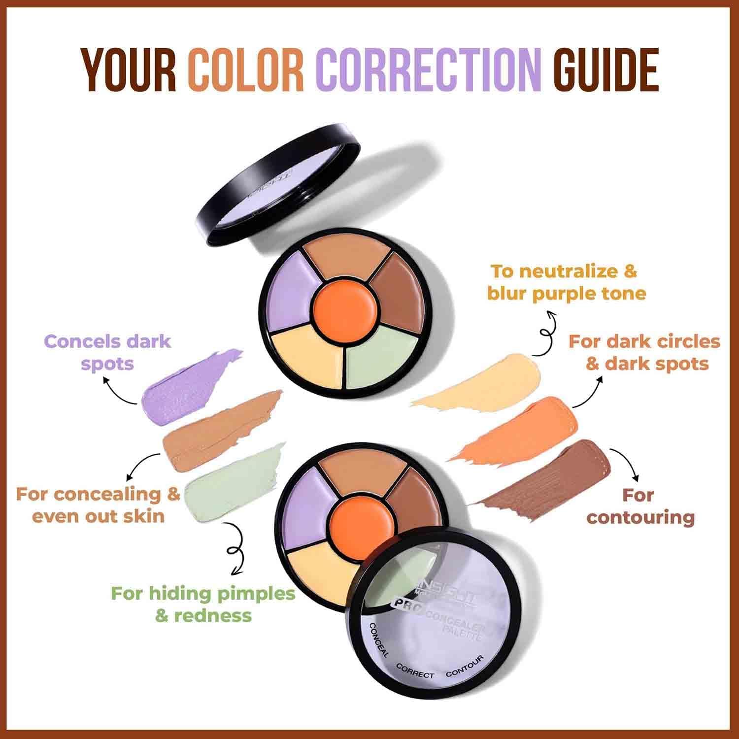 INSIGHT Pro Concealer Palette - Shade Corrector | Makeup Wheel for Face | Satin–Matte Finish | 3-in-1 Conceal, Contour & Correct | Waterproof | Full Coverage | 15gm
