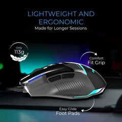 EvoFox Blaze Ultra Value 8 Button Programmable Gaming Mouse with 1000Hz Polling Rate | Gaming Grade DPI 200 to 12800 | Ultra-Responsive 7000fps | RGB Lights with Music sync Mode | Windows Software