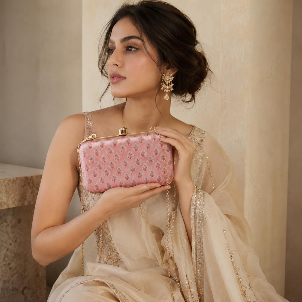 THE TAN CLAN Classic Pink Box Clutch Purse Luxury HandBags for Women Bag for Women | Elegant Evening Handbag, Stylish Purse with Magnetic Closure | Glammy.lk