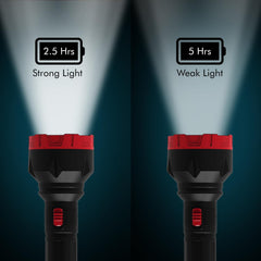 wipro Luster 3W Led Bright Rechargeable Torch with LED Light | Dimmable Emergency Torch Light with 1200 mAH Li-Ion Battery | Compact Torch with 2 Step of Brightness | Red | Pack of 1