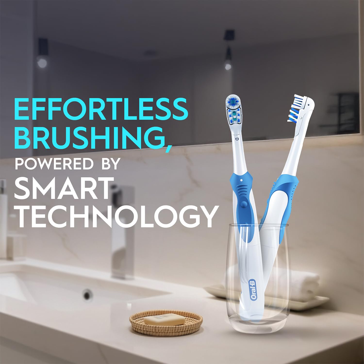 Oral B Cross Action AA Battery Electric Toothbrush for Adults, 90 Day Battery, IPX7 Water Resistant, Soft Crisscross Bristles (Blue, 1)