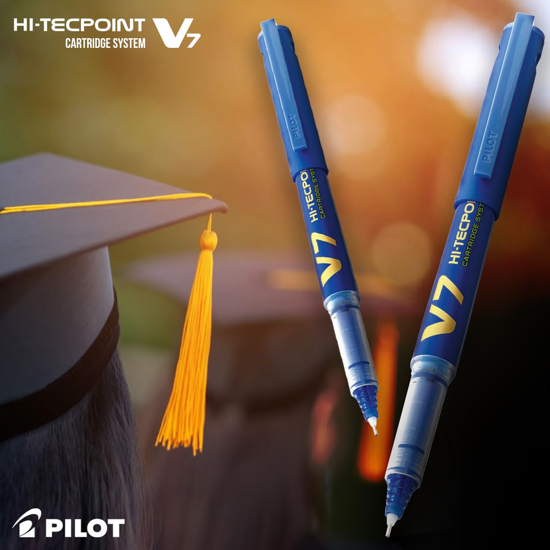 Pilot V7 Hi-tecpoint Roller ball pen with Cartridge System - 2 Blue Pens, 4 cartridges