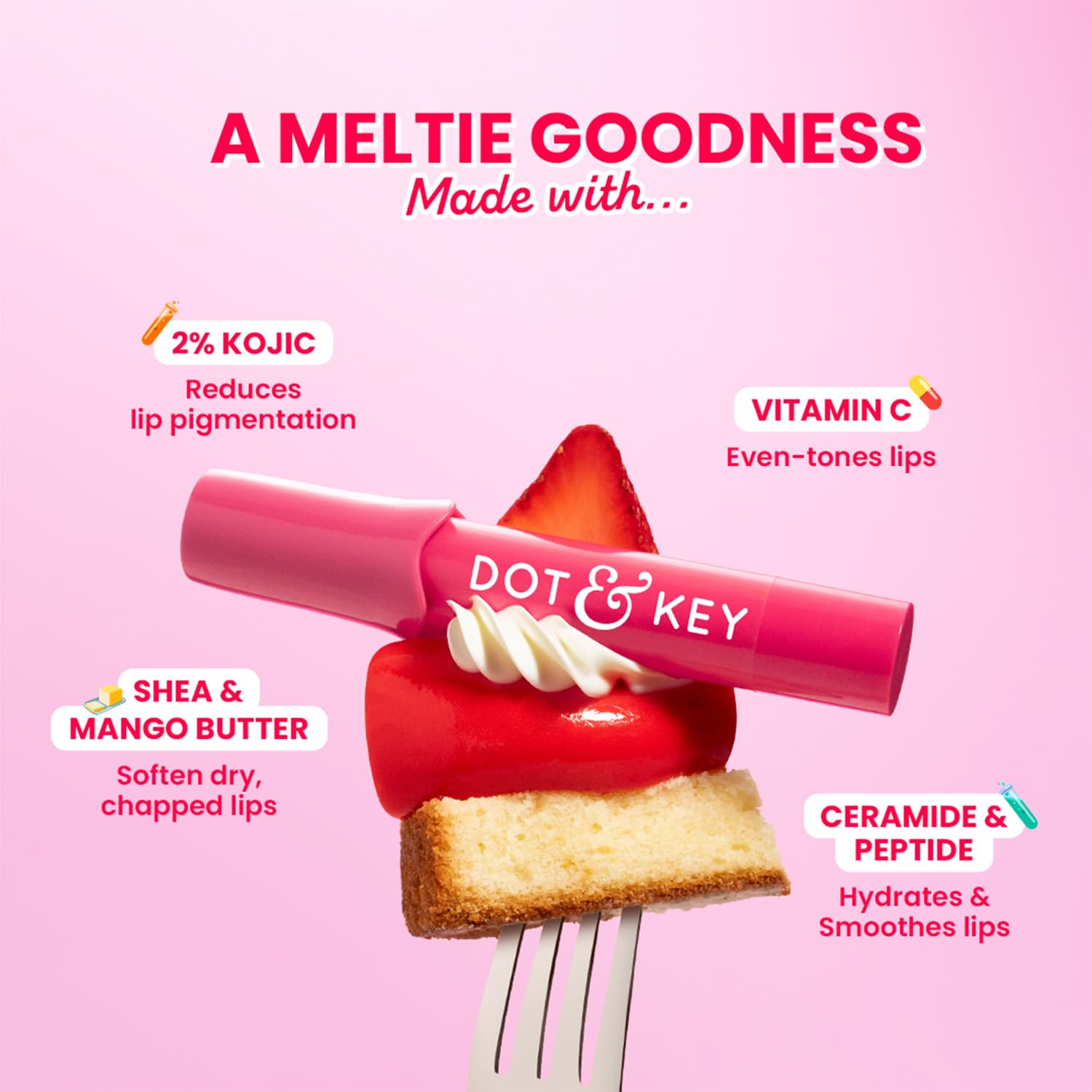 Dot & Key Meltie Lip Balm SPF 50+++ In-Vivo Tested With 2% Kojic & Vitamin C | Hydrates Dry, Chapped Lips, Lightens Pigmentation, Brightens Lips | Strawberry Glaze | 4g