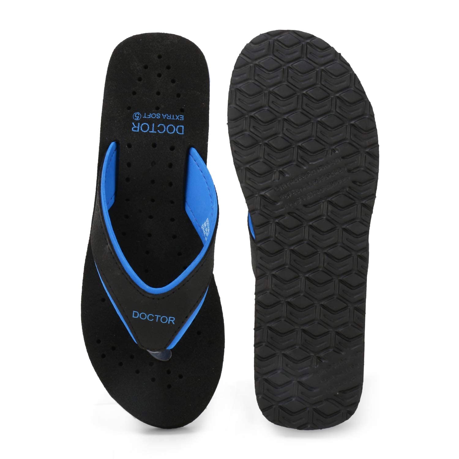 DOCTOR EXTRA SOFT Care Diabetic Orthopedic Pregnancy Flat Super Comfort Dr Flipflops and House Slippers For Women's and Girl's D-18-Black Blue-3 UK