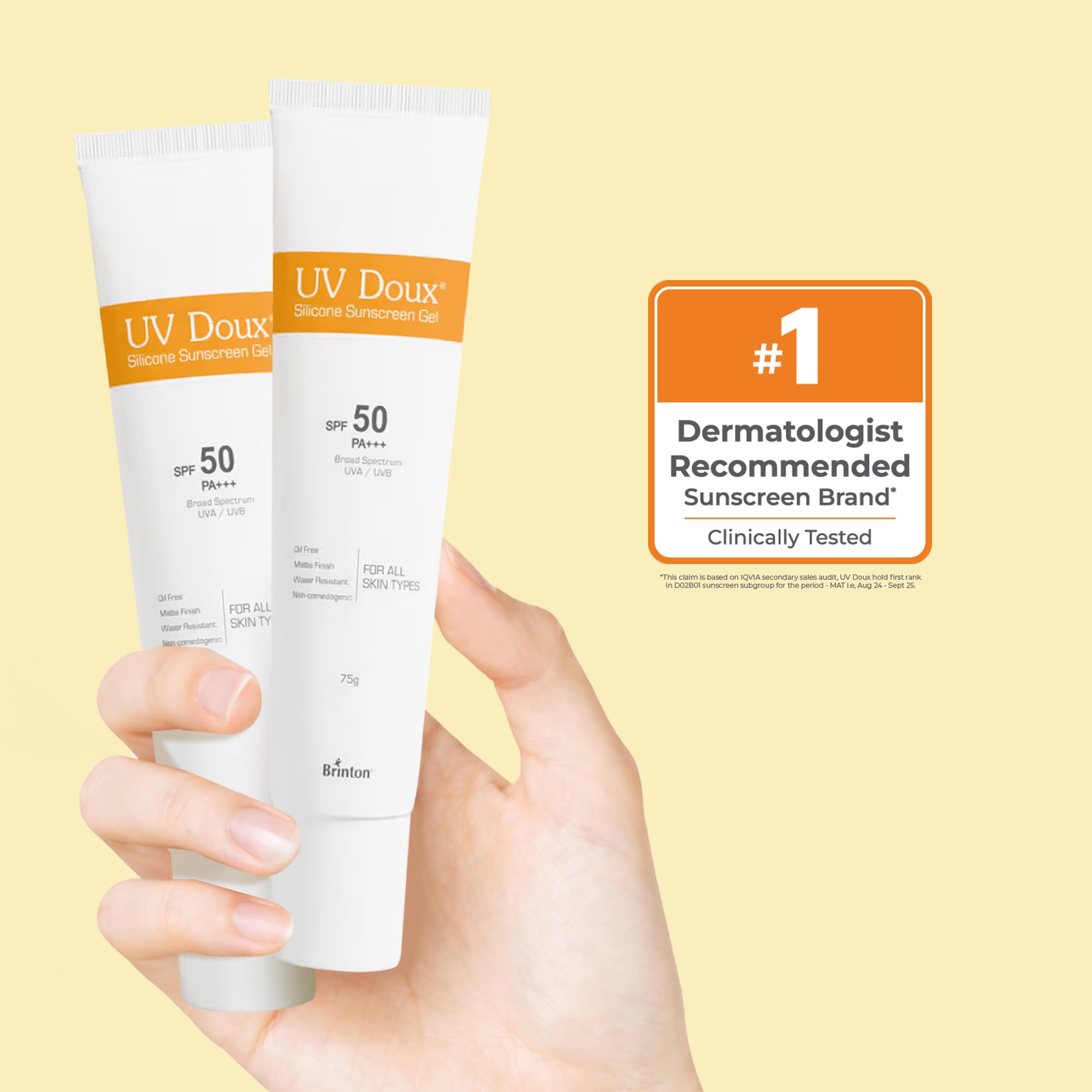 UV Doux Silicone Sunscreen Gel SPF 50 PA+++|India’s No.1 Dermatologist Recommended Brand|Invitro,In-Vivo Tested|UVA/UVB Protection, Benzene Free|No White Cast |Oily & Acne-Prone Skin |75 g