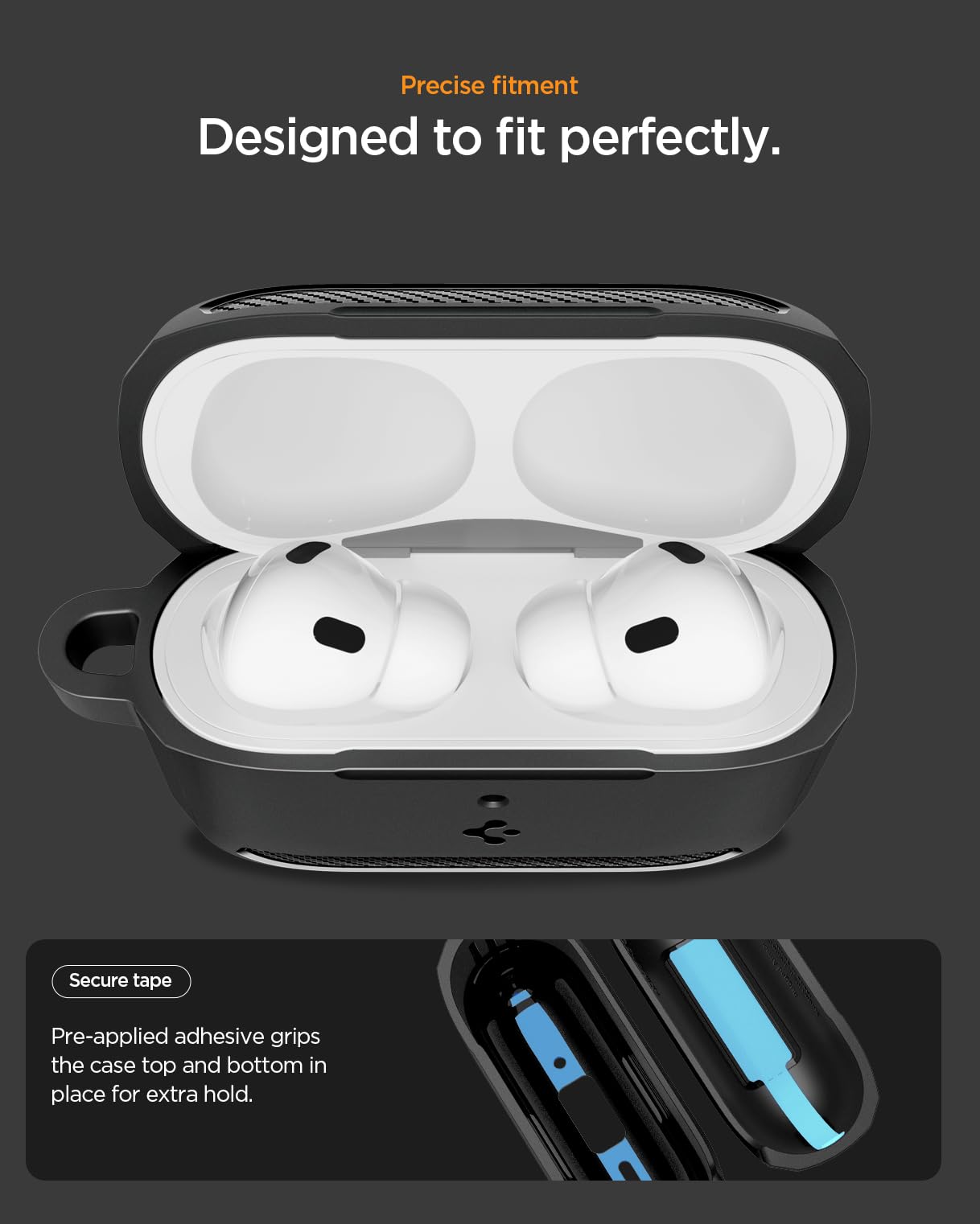 Spigen AirPods Pro 3 Cover Case, Carabiner Included, [Shock Proof] [Light & Compact], Rugged Armor - Matte Black