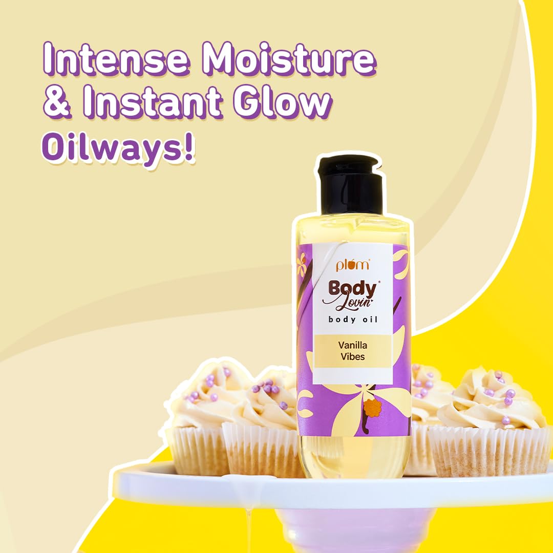 Plum BodyLovin' Vanilla Vibes Body Oil | Intense Moisture & Instant Glow | Long Lasting Warm Vanilla Fragrance | Non-Greasy & Lightweight | Soft & Nourished Skin | For Dry To Very Dry Skin - 200ml