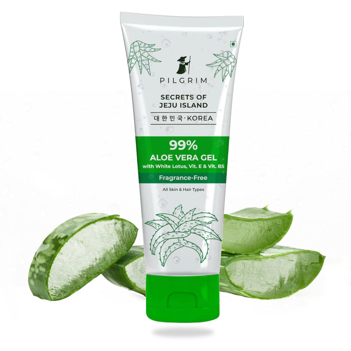 PILGRIM Korean 99% Pure Aloe Vera Gel 200ml with Vitamin E & Vitamin B5 for Face & Hair | Hydrates & Soothes Skin | Conditions & Softens Hair