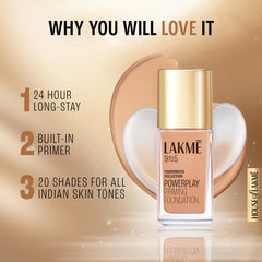 Lakme 9To5 Primer + Matte Perfect Cover Foundation, W320 Warm Caramel, 25 ml