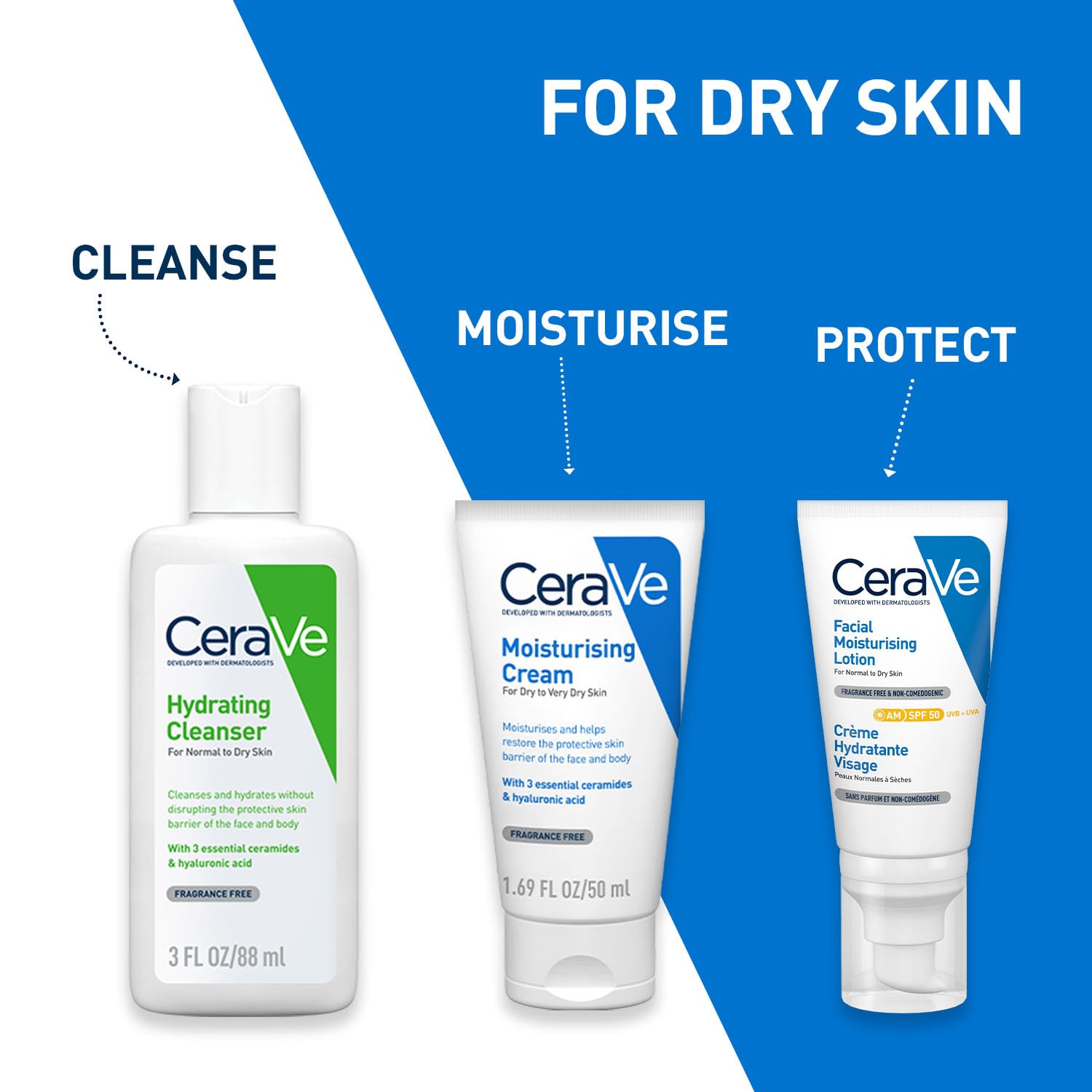 CeraVe Hydrating Cleanser For Normal To Dry Skin (88ml) - Non-Foaming Face Wash with Hyaluronic Acid And Ceramides | Non-Comedogenic, Non-Irritating And Fragrance-Free Cleanser