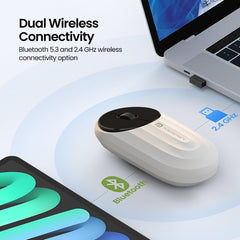 Portronics Toad 6 Bluetooth Wireless Mouse with 2.4 GHz USB Receiver, Multi-Device Pairing, Built in Battery, 1600 DPI Sensor(White)