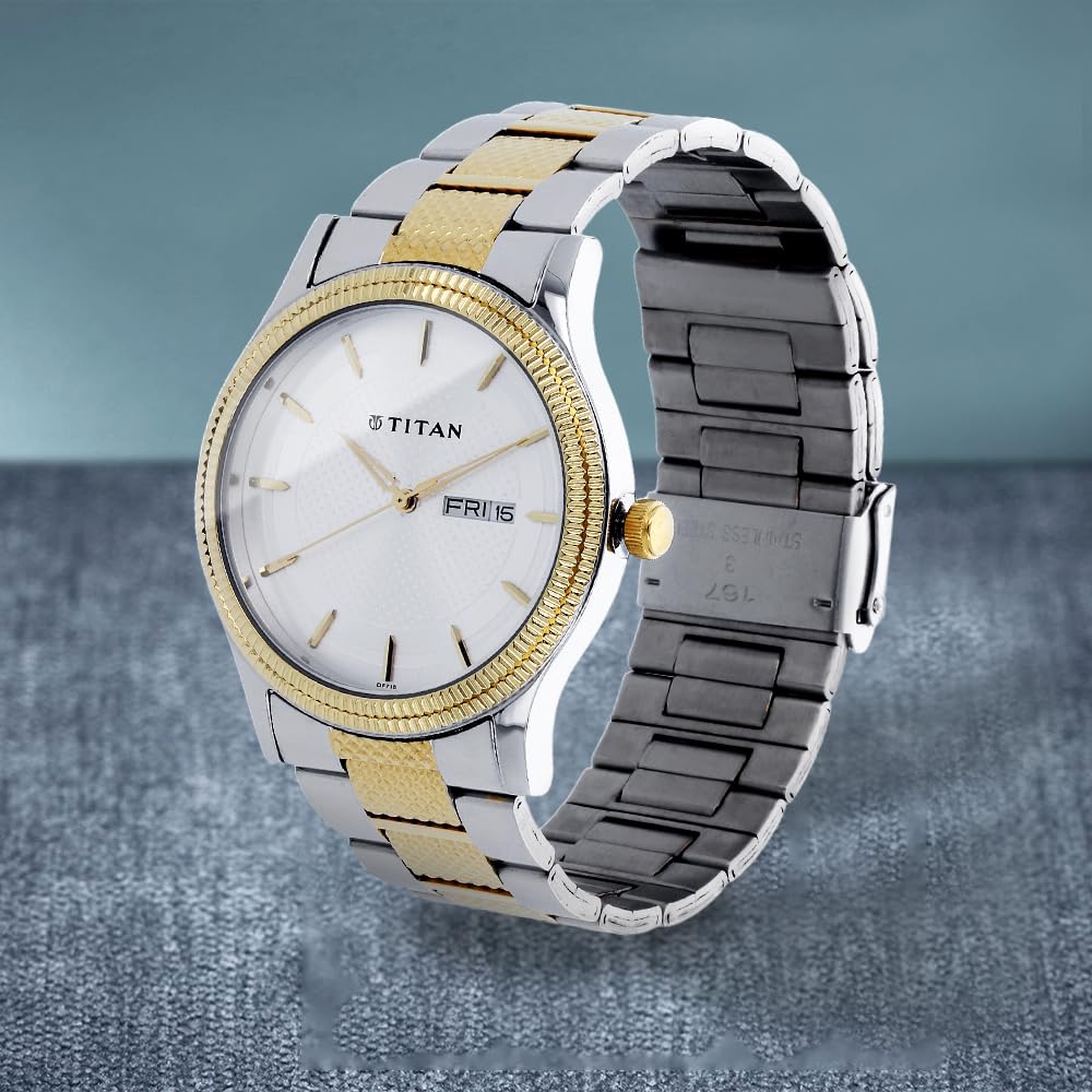 Titan Quartz Analog with Day and Date Silver Dial Stainless Steel Strap Watch for Men-NS1650BM03/NT1650BM03