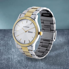 Titan Quartz Analog with Day and Date Silver Dial Stainless Steel Strap Watch for Men-NS1650BM03/NT1650BM03