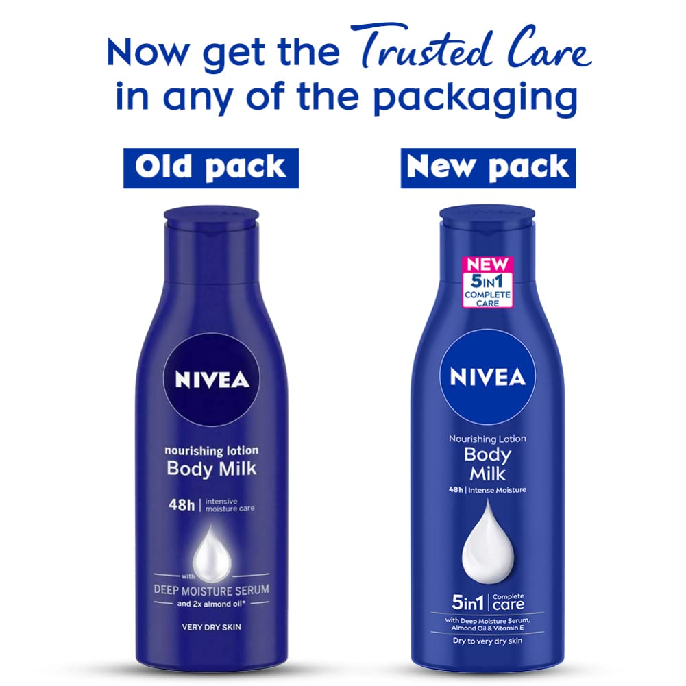 NIVEA Nourishing Body Milk 200ml Body Lotion with Deep Moisture Serum | 48 H Moisturization | With 2X Almond Oil | Smooth and Healthy Looking Skin |For Very Dry Skin