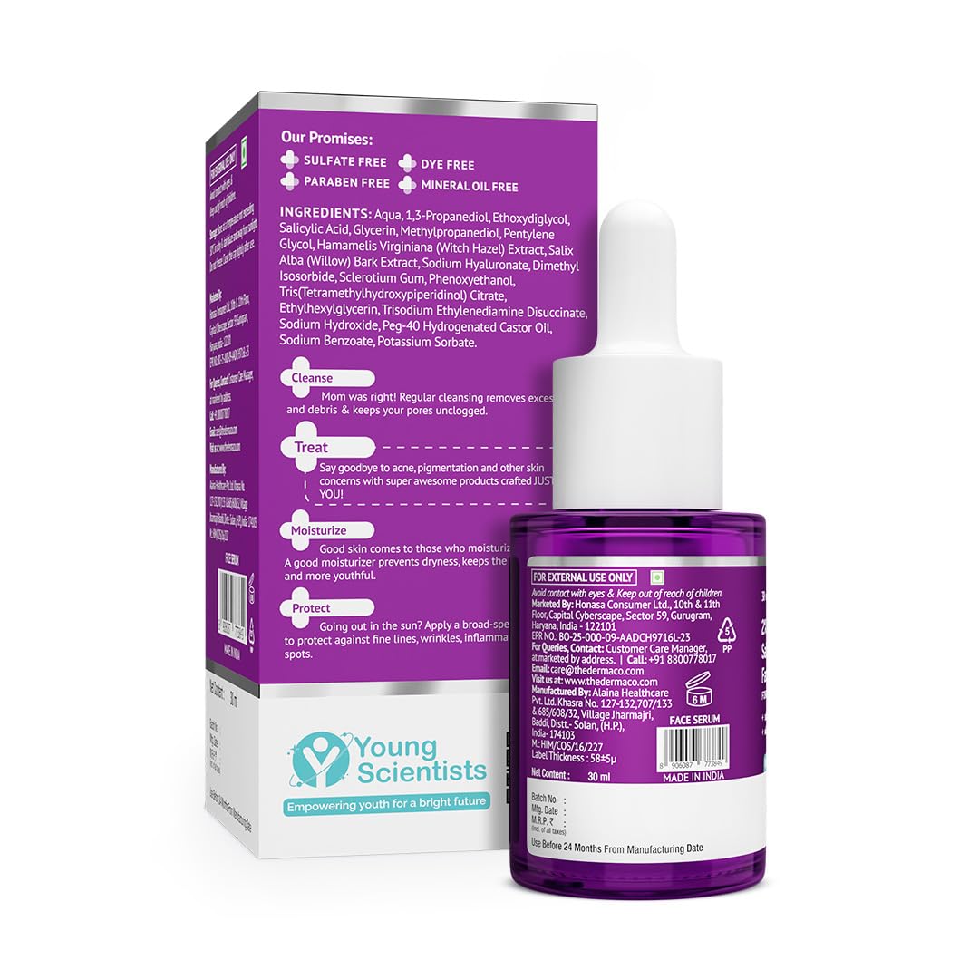 The Derma Co 2% Salicylic Acid Face Serum | Reduces acne & blackheads | Tightens pores | Exfoliates & soothes inflammation | 30 ml