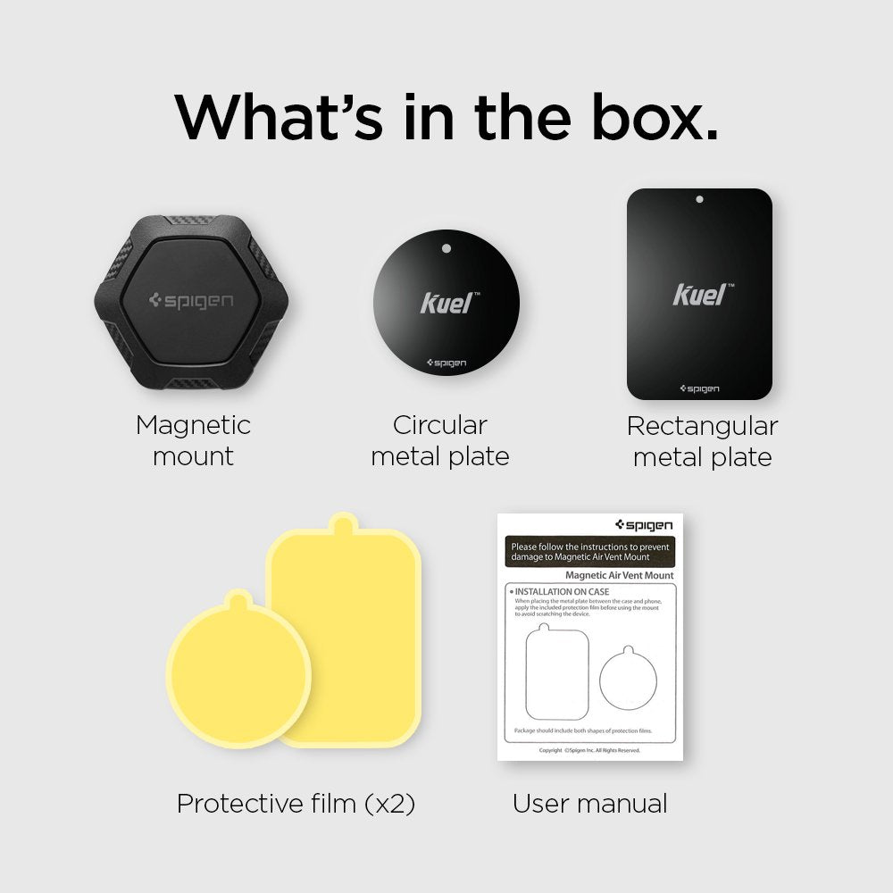Spigen Air Vent Car Mobile Holder [Strong Magnet][Compact Design][Stable Hold][Metal Plate Included] Compatible with Most Smartphone Devices - Black