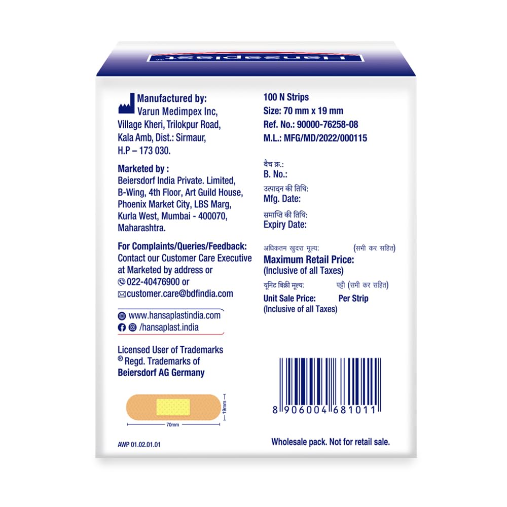 Hansaplast Antiseptic Washproof Bandage for injury & wounds | 100 Strips | First Aid | Water resistant | Provides Comfort to the Wound in Water | For Kids & Adults