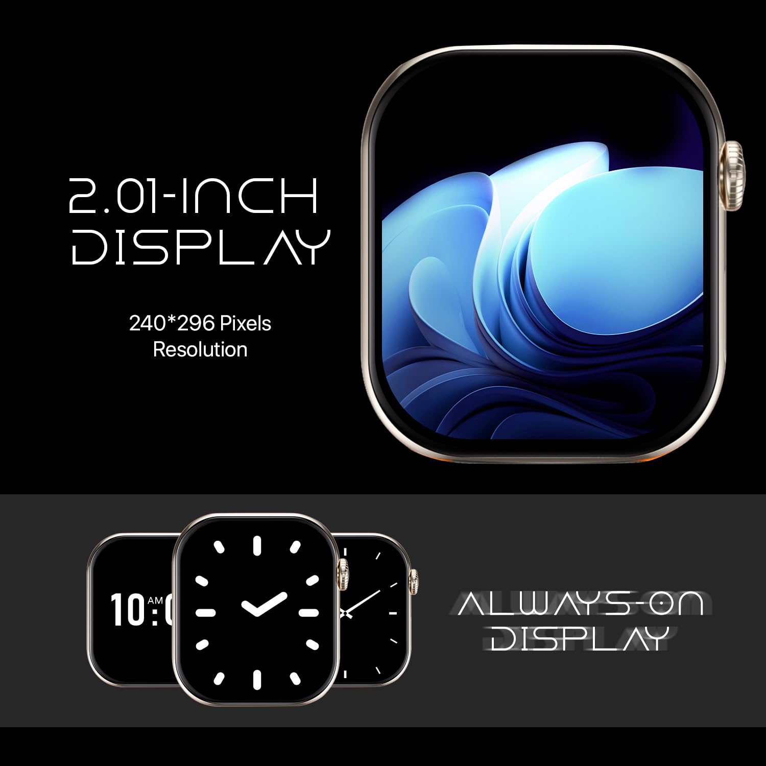 Fire-Boltt Ring X Smartwatch 2.01” Display with Always On Display, Bluetooth Calling, Wireless Charging, AI Voice Assistant, 100+ Sports Modes, Health Suite, 500+ Watchfaces (Starlight)