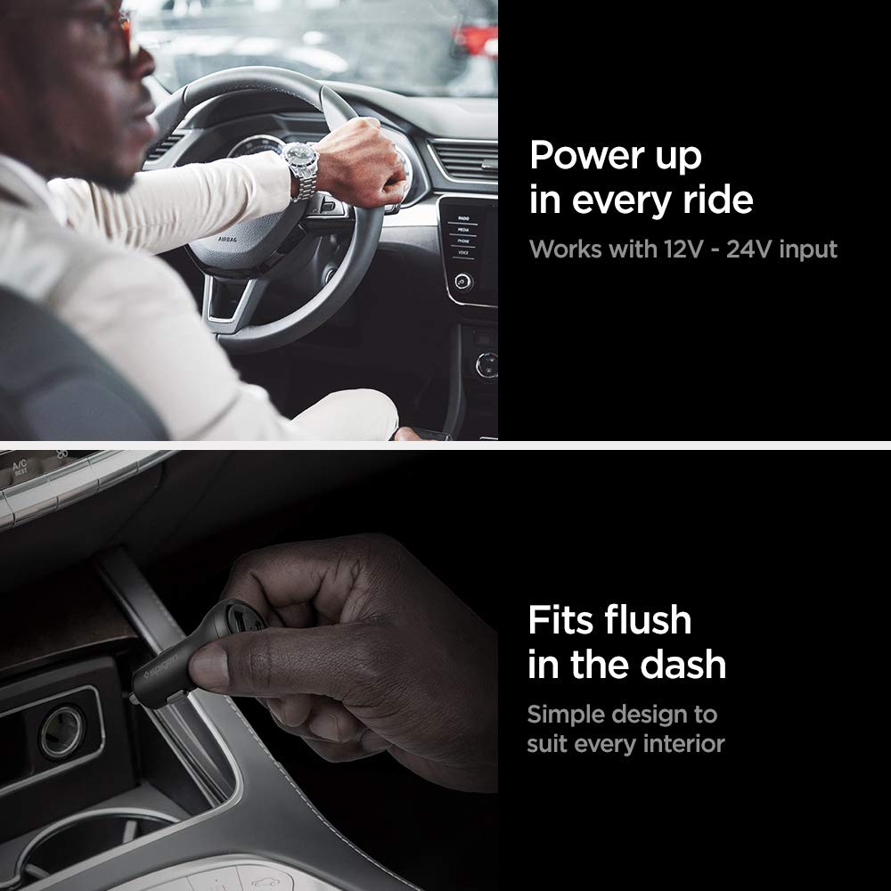 Spigen Car Charger Adapter F31QC Max 45w (27W+18W)[PD3.0][QC3.0] Quick and Fast Charging - Black