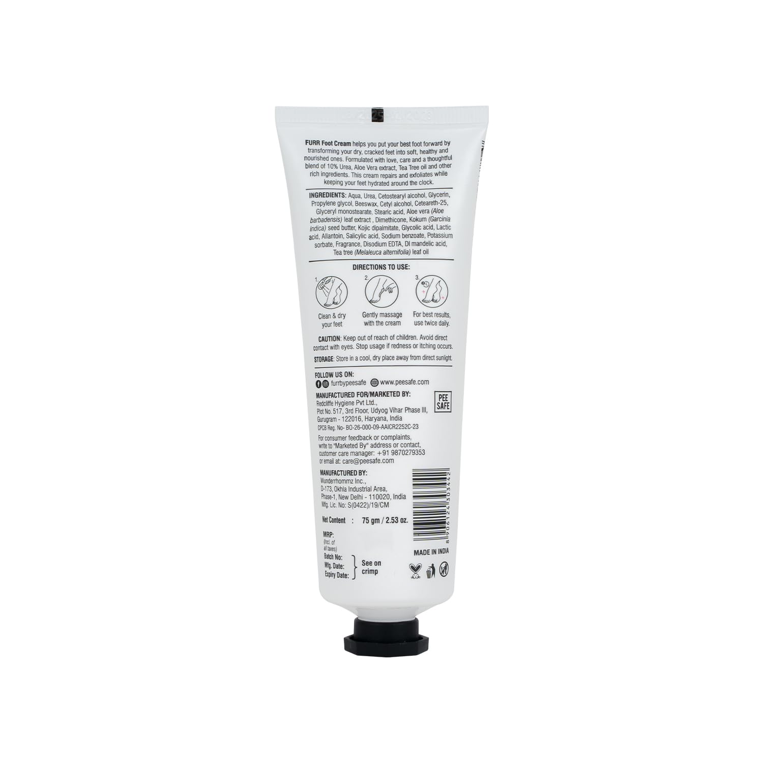FURR 10% Urea & Natural AHAs Foot Cream | For Dry & Cracked Heels | 1% Salicylic Acid | Infused with Shea Butter, Tea Tree Oil, and Aloe Vera Extract | Deeply Hydrates, Repairs & Exfoliates | 75g