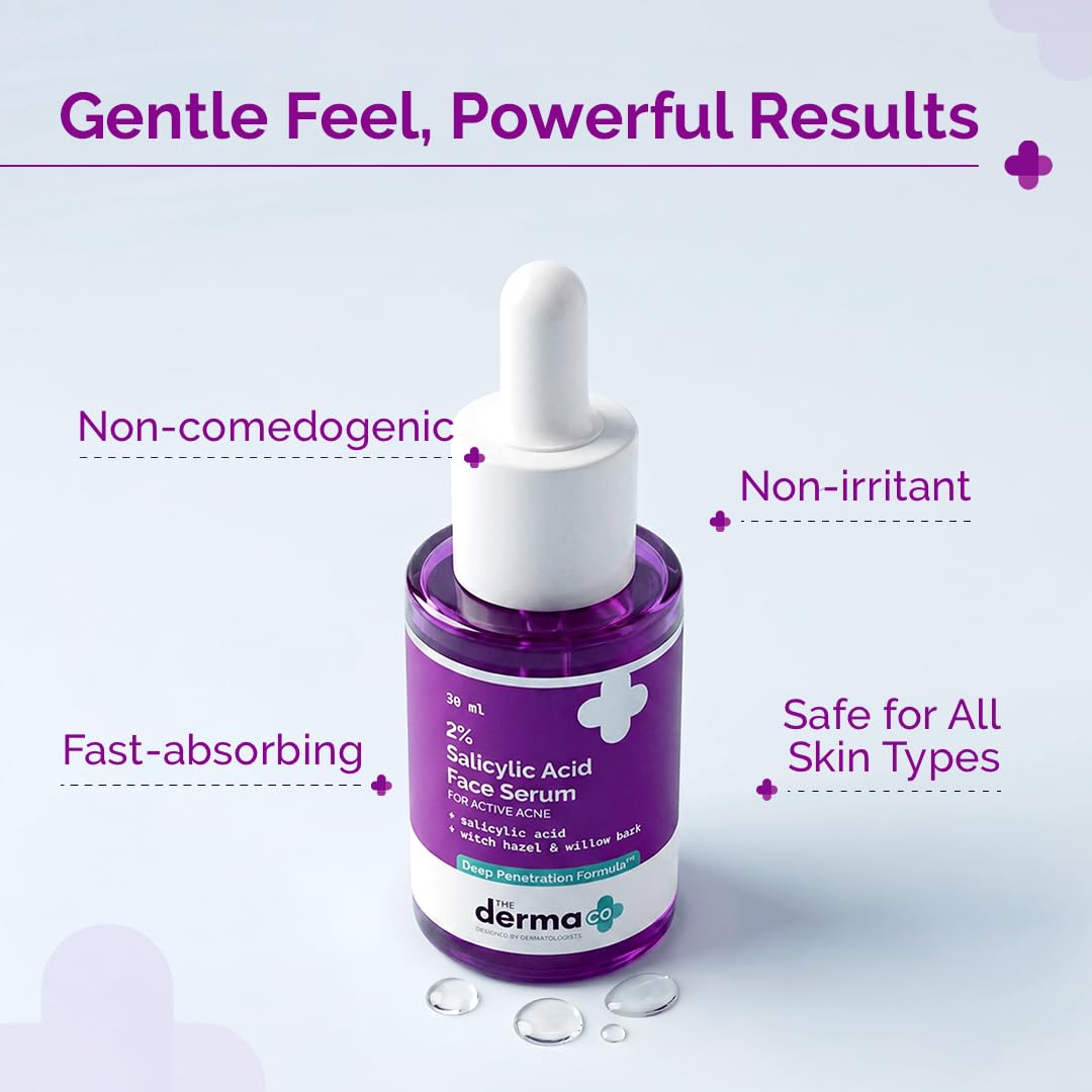 The Derma Co 2% Salicylic Acid Face Serum | Reduces acne & blackheads | Tightens pores | Exfoliates & soothes inflammation | 30 ml