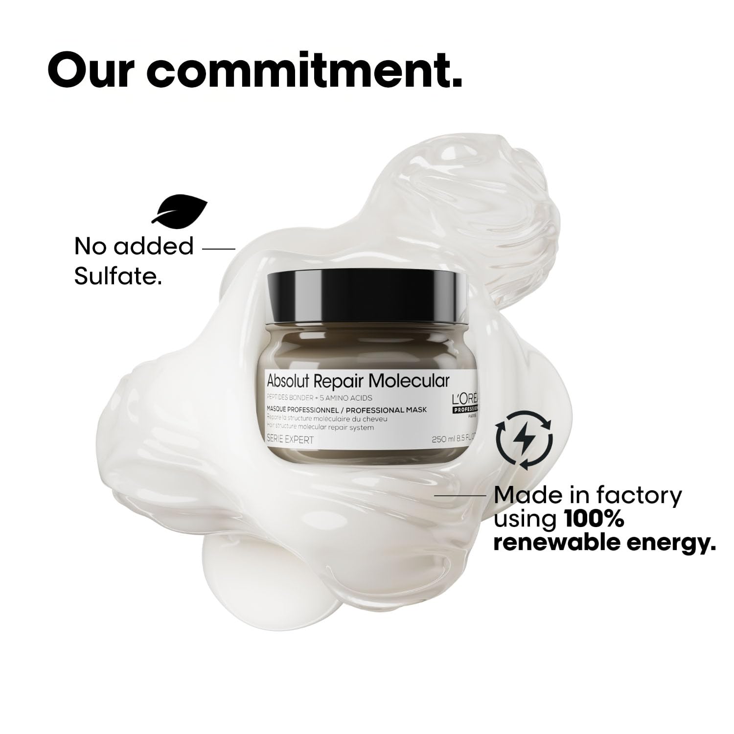 L'Oréal Professionnel Absolut Repair Molecular Deep Repairing Mask for Damaged Hair | Repairs upto 2 years of damage in 1 use| Professional hair mask with 2% Peptides Bonder & 5 Amino Acids | 250ml