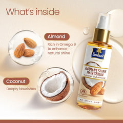 Parachute Advansed Radiant Shine Hair Serum | Coconut & Almond | 48 Hr Frizz Control | 4X Shiny Hair | 100ml