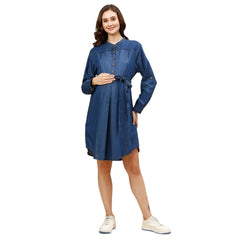 MomToBe Women's Fit and Flare Above the Knee Denim Maternity Dress/Pregnancy Dress/Easy Breastfeeding Dress/Feeding Dress/Western Dress with Zippers for Nursing Pre and Post Pregnancy