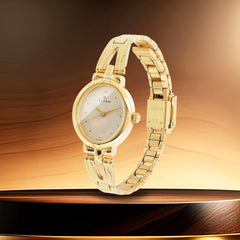 Titan Quartz Analog Champagne Dial Stainless Steel Strap Watch for Women-NM2594YM01