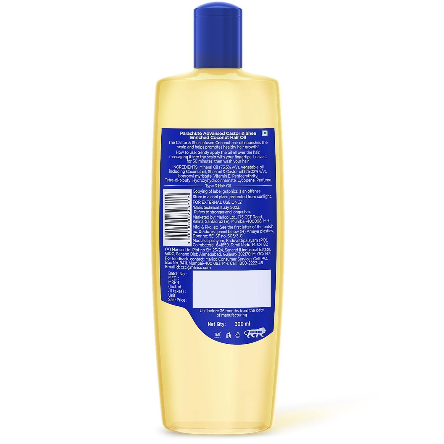 Parachute Advansed Castor & Shea enriched Coconut Hair Oil 300ml | Up to 10x Stronger Hair| Moisturizes & Nourishes Hair | Reduces Hair Fall & Frizz | Prevents Hair Breakage| Vibrant Length & Volume