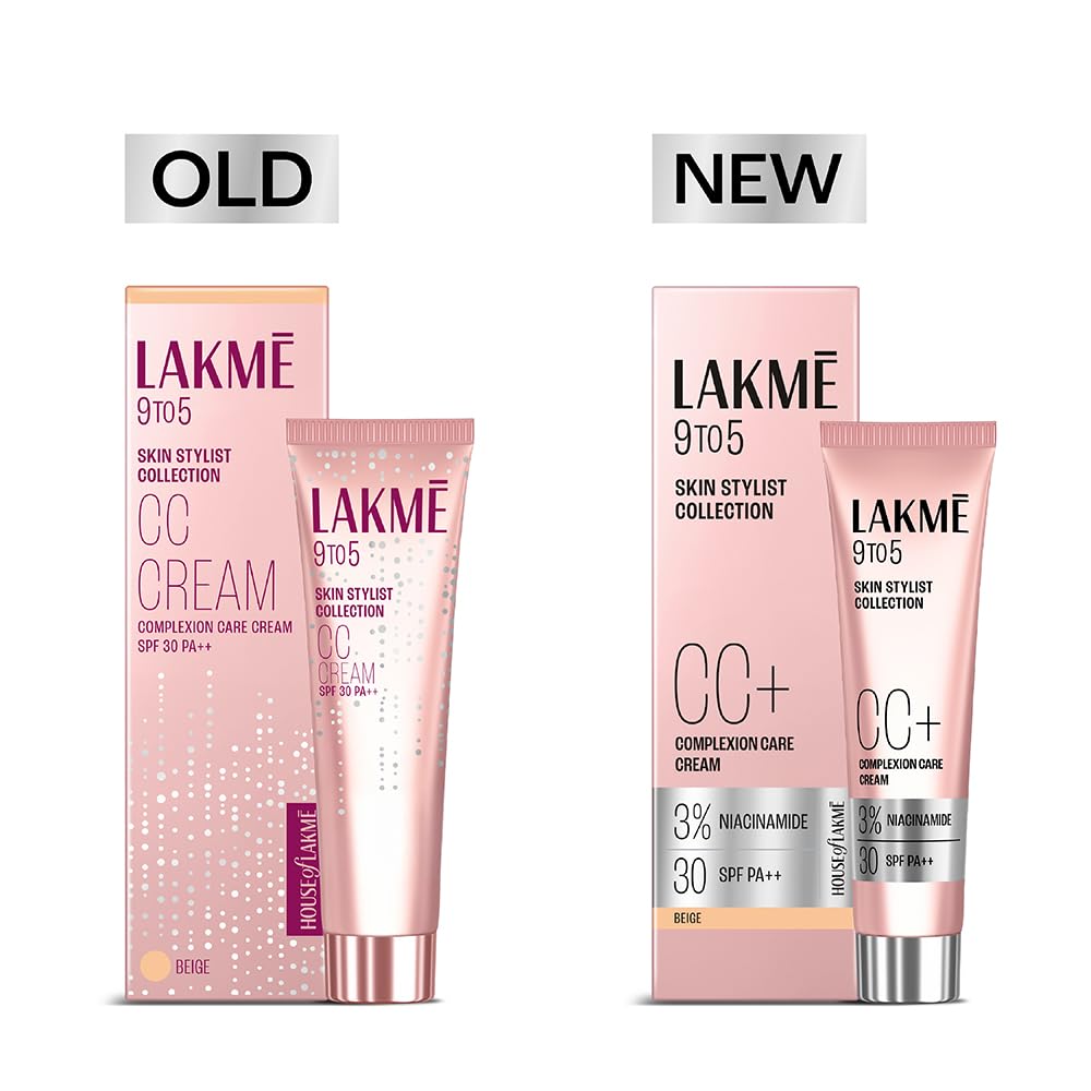 Lakme 9 to 5 CC Cream Beige with 3% Niacinamide Complex SPF30 PA++ | 90% lightweight moisturizing cream for Care & 10% Foundation for Care | Conceals Dark Spots| Brightens Skin |30 g