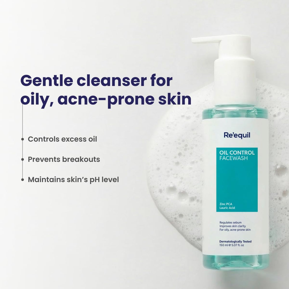 RE' EQUIL Oil Control Face Wash | Soap & Sulphate Free Face Wash with Zinc PCA | Controls Excessive Oil Production | For Oily Acne Prone Skin | 150 ml | Glammy.lk