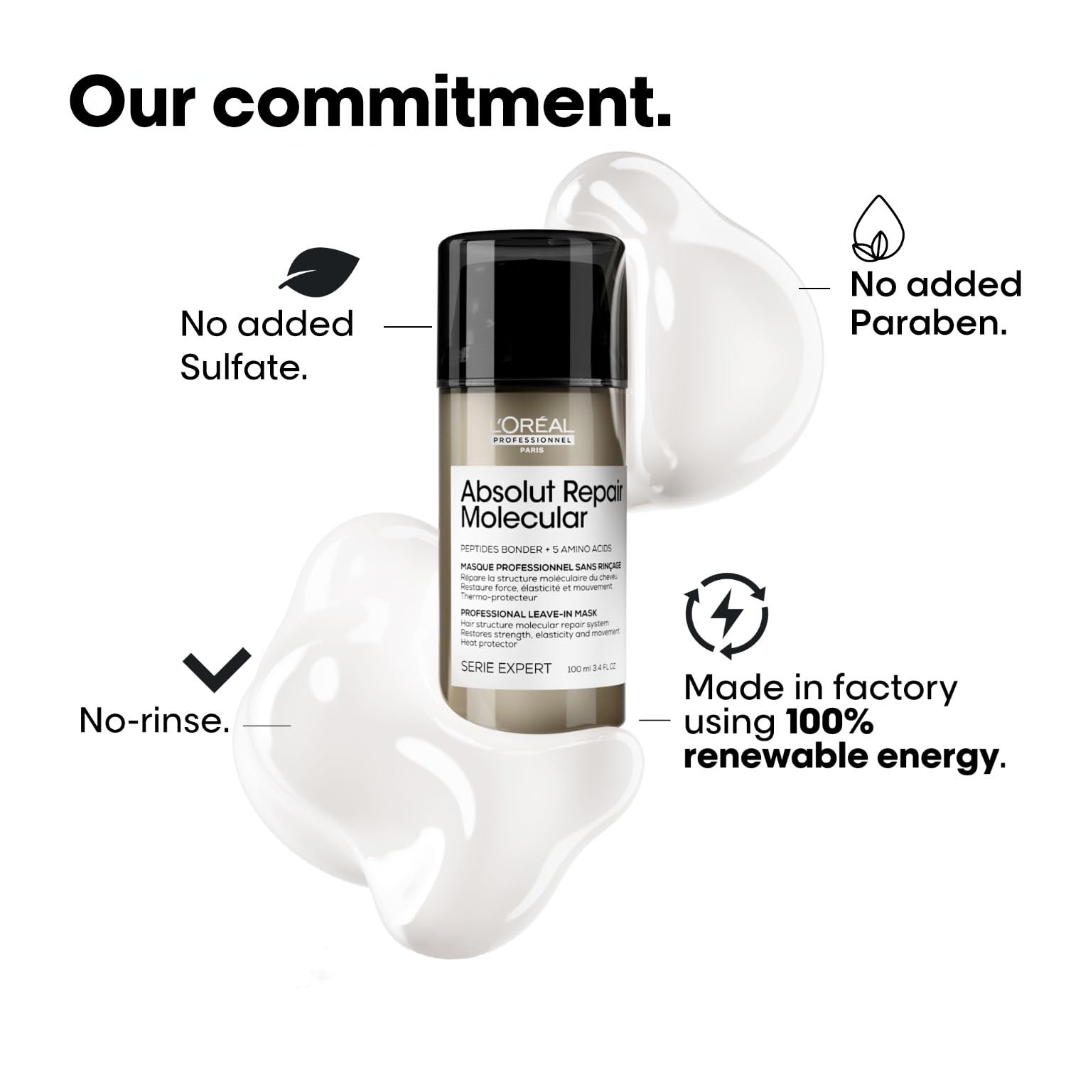 L'Oréal Professionnel Absolut Repair Molecular Deep Repairing Leave-in Mask for Damaged Hair | Repair up to 2 years of damage, in one use | 2% peptides bonder + 5 amino acids, 100 ml
