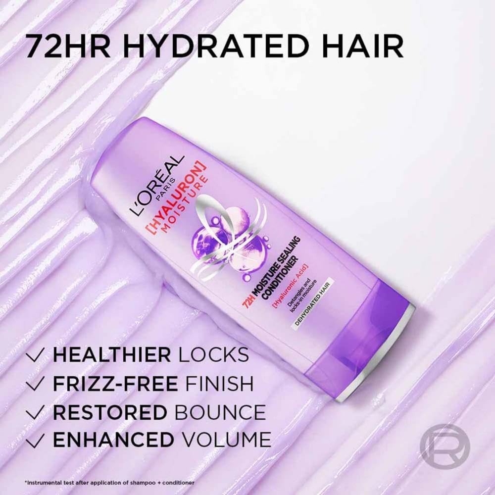 L'Oreal Paris Fresh Hyaluron Moisture 72HR Moisture Sealing Conditioner Powered By Hyaluronic Acid, For Frizz-Free, Hydrated And Bouncy Hair Full Of Life | 340 Millilitres